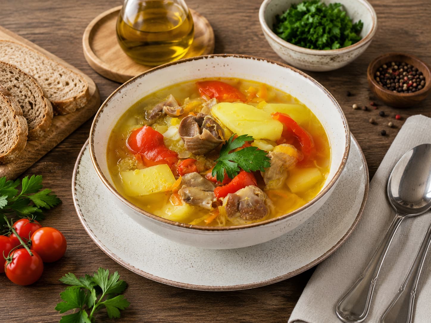 Куриные желудки, тушенные с картошкой